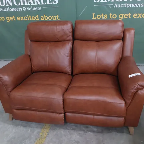 DESIGNER POWER RECLINING TWO SEATER SOFA CHESTNUT LEATHER 