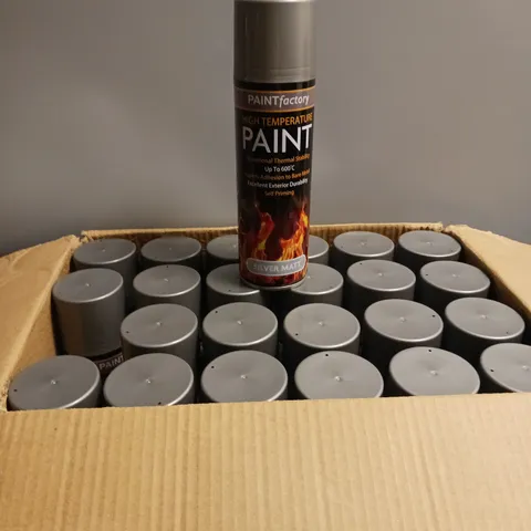 LOT OF 24 PAINT FACTORY HIGH TEMPERATURE SPRAY PAINT SILVER MATT 300ML PER CAN