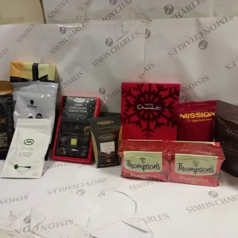 APPROXIMATELY 12 ASSORTED FOOD & DRINK ITEMS TO INCLUDE HOTEL CHOCOLAT MILK CHOCOLATE ADVENT CALENDAR, PRIME META MOON (500ml), EDINBURGH HAZELNUT COFFEE (200g), ETC