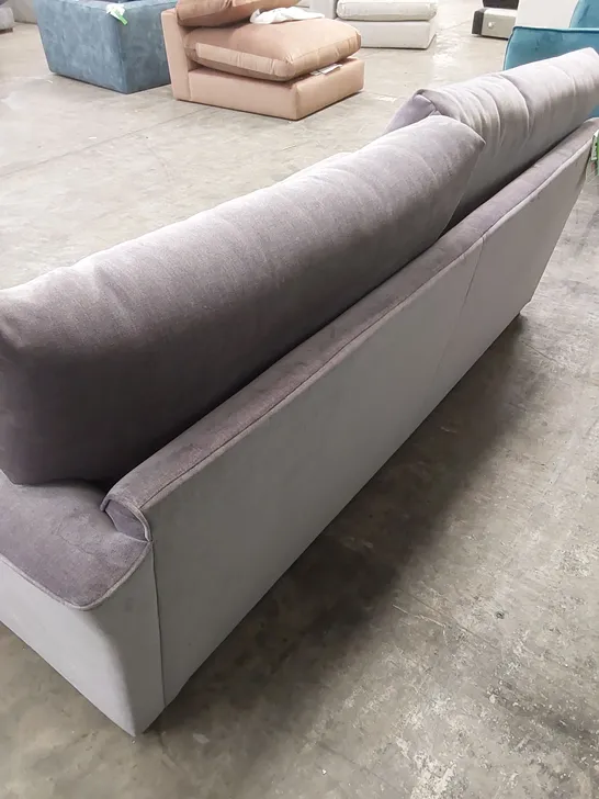 DESIGNER CORNER SOFA PIECE UPHOLSTERED IN LILAC FABRIC WITH CUSHIONS - INCOMPLETE SOFA PIECE