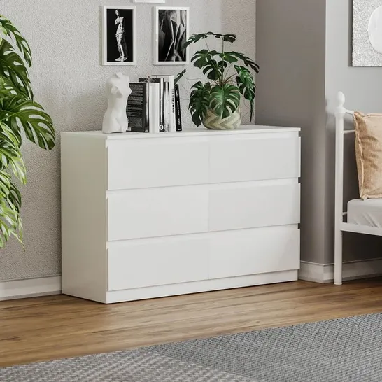 BOXED CUNHA 6-DRAWER WIDE CHEST OF DRAWERS - WHITE (2 BOXES)