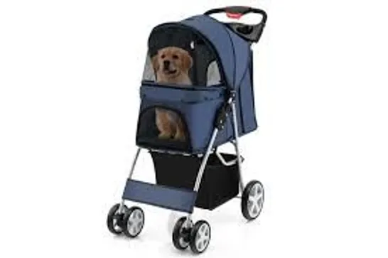 BOXED COSTWAY FOLDABLE 4-WHEEL PET STROLLER WITH STORAGE BASKET - NAVY (1 BOX)