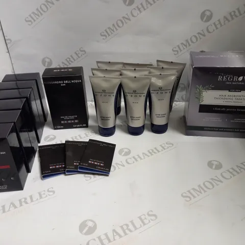 LOT OF APPROX 20 ASSORTED MENS HEALTH ITEMS TO INCLUDE AFTERSHAVE AND HAIR REGROWTH TREATMENT