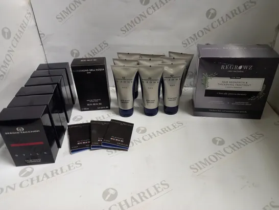 LOT OF APPROX 20 ASSORTED MENS HEALTH ITEMS TO INCLUDE AFTERSHAVE AND HAIR REGROWTH TREATMENT