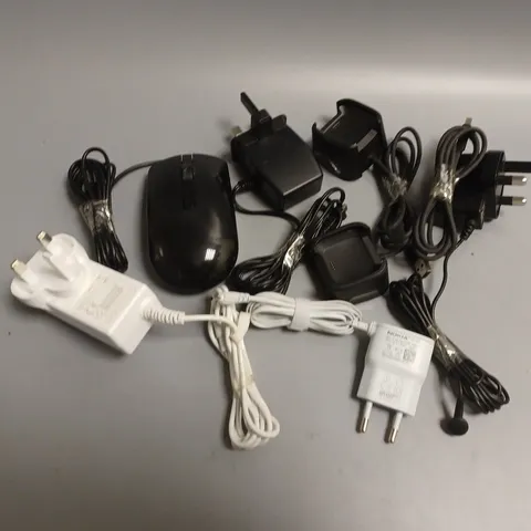 APPROXIMATELY 15 ASSORTED ELECTRICAL PRODUCTS TO INCLUDE CHARGERS AND WIRED MOUSES, ETC