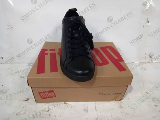 BOXED PAIR OF FITFLOP RALLY LEATHER HIGH-TOP SNEAKERS IN BLACK UK SIZE 6