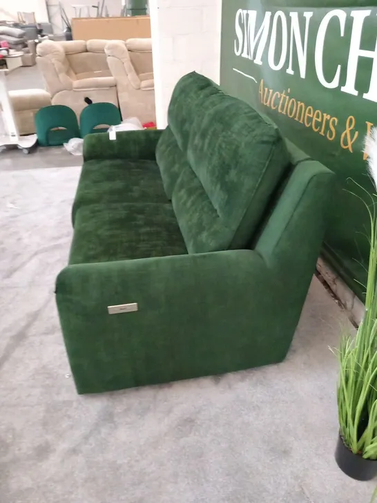 DESIGNER ITALIAN MADE SANREMO GREEN FABRIC ELECTRIC RECLINING THREE SEATER SOFA  