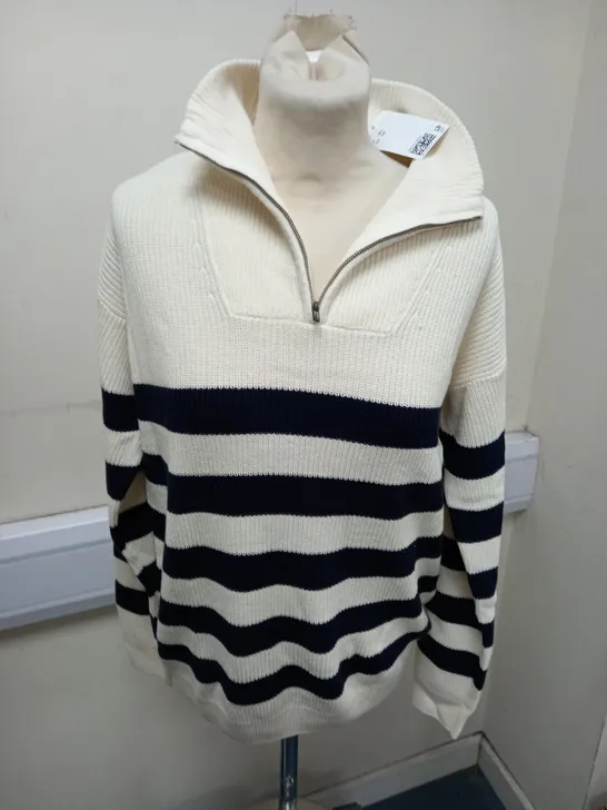 H&M HALF ZIP STRIPED JUMPER - 14+