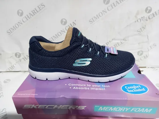 BOXED NAVY/LIGHT BLUE SKETCHERS MEMORY FOAM TRAINERS - UK SIZE 5