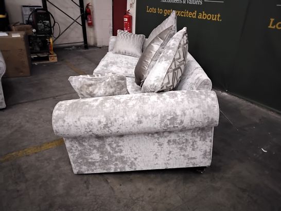 QUALITY ROMANCE SILVER FABRIC 4 AND 2 SEATER SEATER SOFAS WITH STUDED ARMS