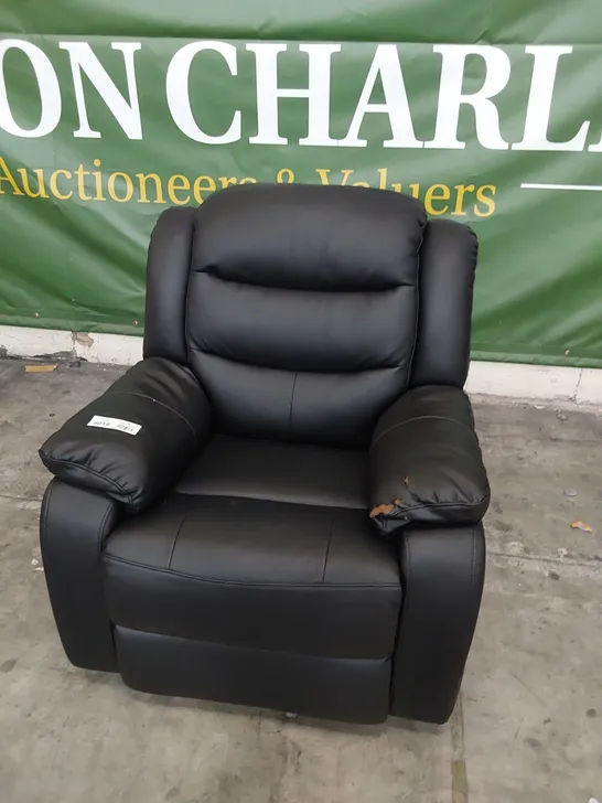 DESIGNER MANUAL RECLINING EASY CHAIR BLACK FAUX LEATHER 