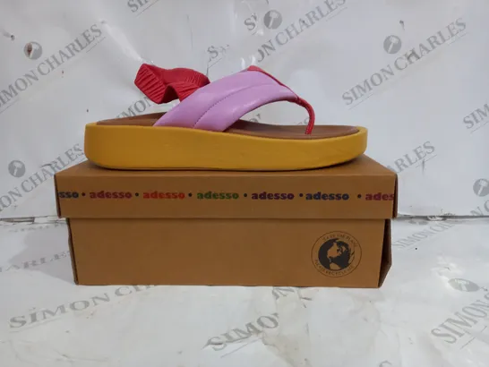 BOXED PAIR OF ADESSO LEATHER PLATFORM SANDALS MULTI-COLOURED IN SIZE 7