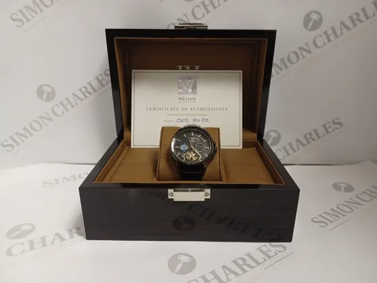 BOXED WILLIAM JOURDAIN LUXURY CHRONOGRAPH WATCH - 3ATM WATER RESISTANT - LEATHER STRAP  