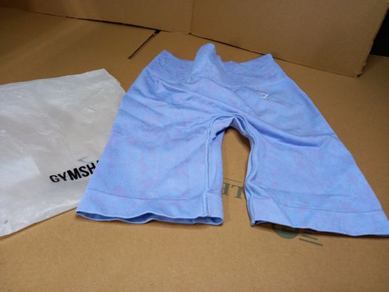 STYLE OF GYMSHARK BLUE/LILAC/LOGO WORK OUT SHORTS - SMALL