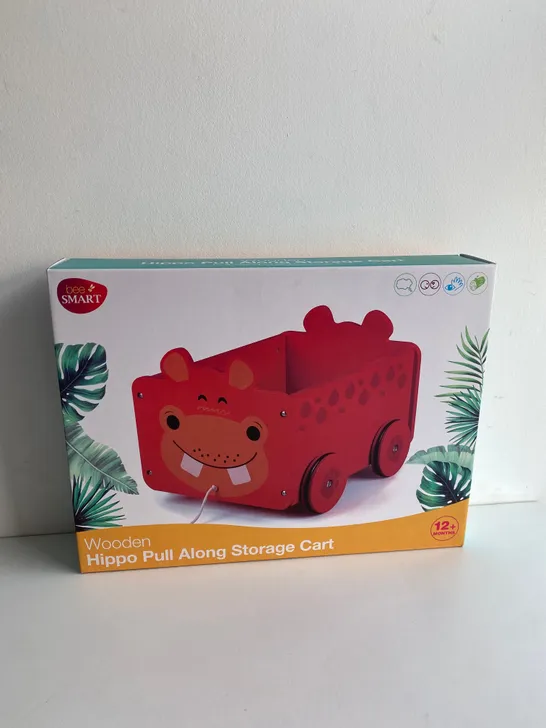 BRAND NEW BOXED BEE SMART WOODEN HIPPO PULL ALONG STORAGE CART