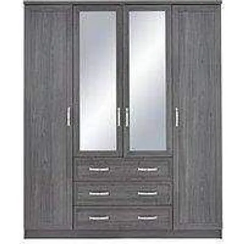 BOXED GRADE 1 CAMBERLEY 4-DOOR 3-DRAWER MIRRORED WARDROBE (2 BOXES)