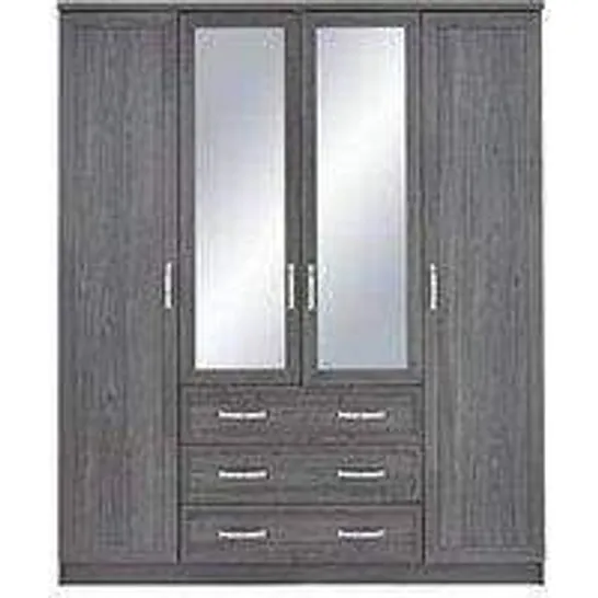 BOXED GRADE 1 CAMBERLEY 4-DOOR 3-DRAWER MIRRORED WARDROBE (2 BOXES) RRP £379