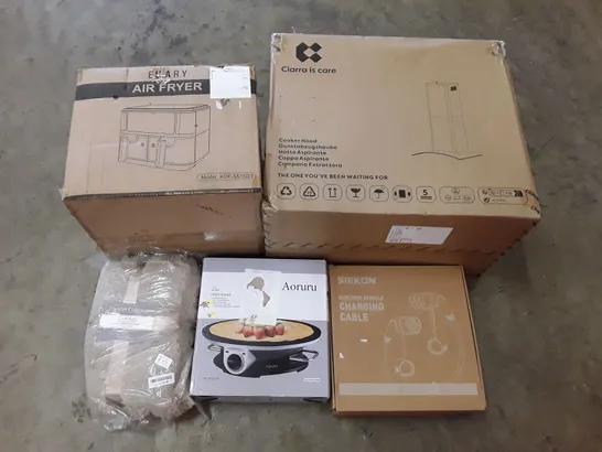 PALLET OF ASSORTED PRODUCTS INCLUDING COOKER HOOD, AIR FRYER, ELECTRIC VEHICLE CHARGING CABLE, CREPE MAKER, REVERSIBLE THROW