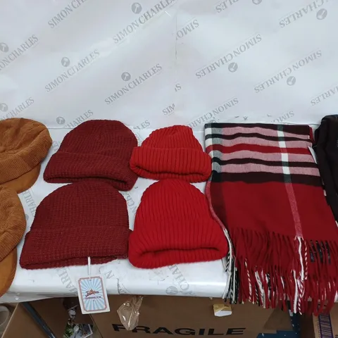 ASSORTED WINTER WEAR ACCESORIES TO INCLUDE BEANIES, SCARVES, AND HATS ETC.