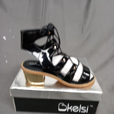 BOX OF APPROXIMATELY 12 BOXED KELSI WEDGED SANDAL SHOES IN VARIOUS SIZES