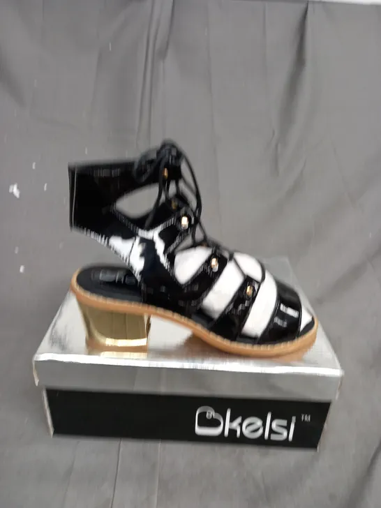 BOX OF APPROXIMATELY 12 BOXED KELSI WEDGED SANDAL SHOES IN VARIOUS SIZES