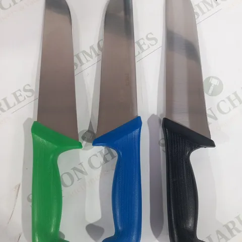 APPROXIMATELY 5 STARRETT BUTCHER KNIFE AERIAL TRIM WITH STRAIGHT BROAD BLADE IN ASSORTED COLOURS 203-8