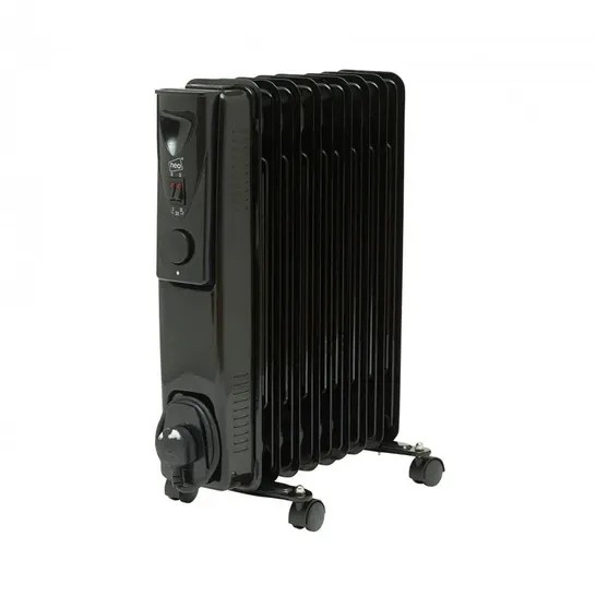 BOXED BLACK 2000W 9 FIN ELECTRIC OIL FILLED RADIATOR PORTABLE HEATER WITH 3 HEAT SETTINGS THERMOSTAT