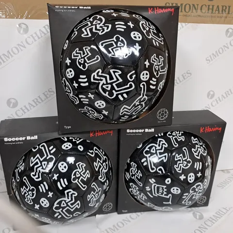 3 BOXED TYPO SOCCER BALL SIZE 5 IN BLACK AND WHITE