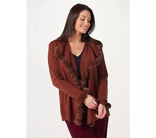 WYNNE COLLECTION FAUX FUR POM POM CARDIGAN- CHOCOLATE SIZE M 