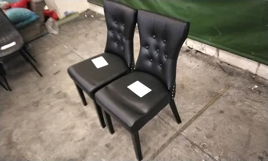 PAIR OF KENSINGTON BLACK LEATHER BUTTON BACK DINING CHAIRS