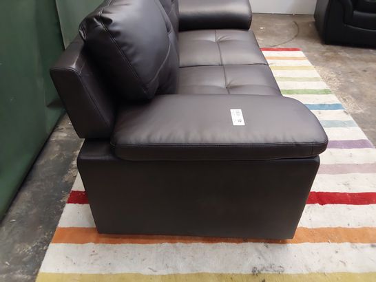 DESIGNER BROWN LEATHER 2 SEATER SOFA WITH SQUARE PANEL DETAIL