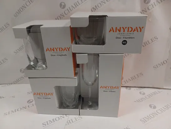 LOT OF 4 PACKS OF ASSORTED GLASSES TO INCLUDE HIGHBALLS, FLUTES AND TUMBLERS / COLLECTION ONLY