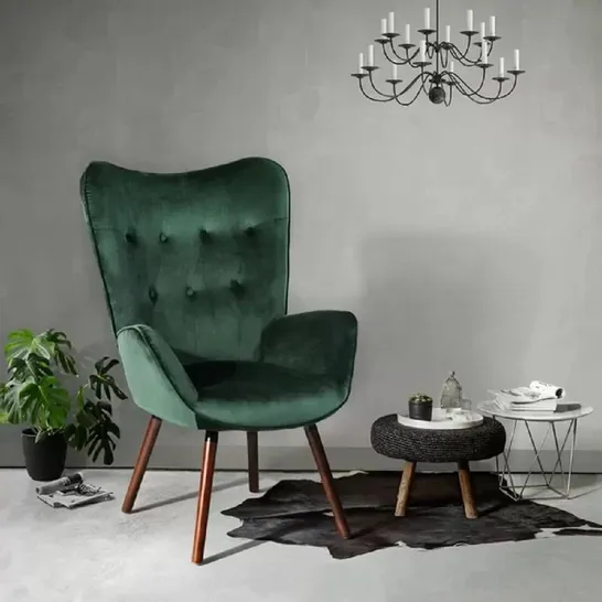 BOXED ABEL ARMCHAIR GREEN UPHOLSTERY 