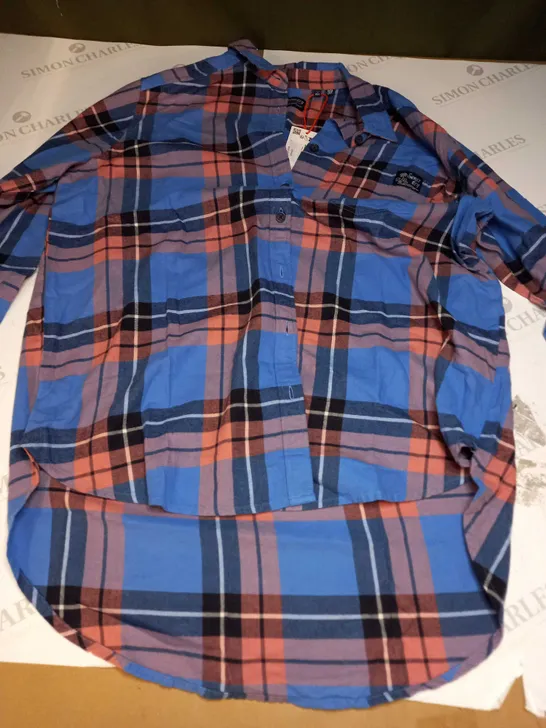 SUPERDRY VINTAGE RELAXED CHECK SHIRT IN NAVY PINK CHECK - UK MEDIUM