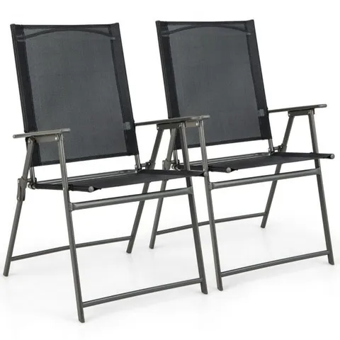 BOXED COSTWAY 2 PIECE PATIO FOLDING DINING CHAIR SET WITH WEATHER RESISTANT FABRIC - BLACK