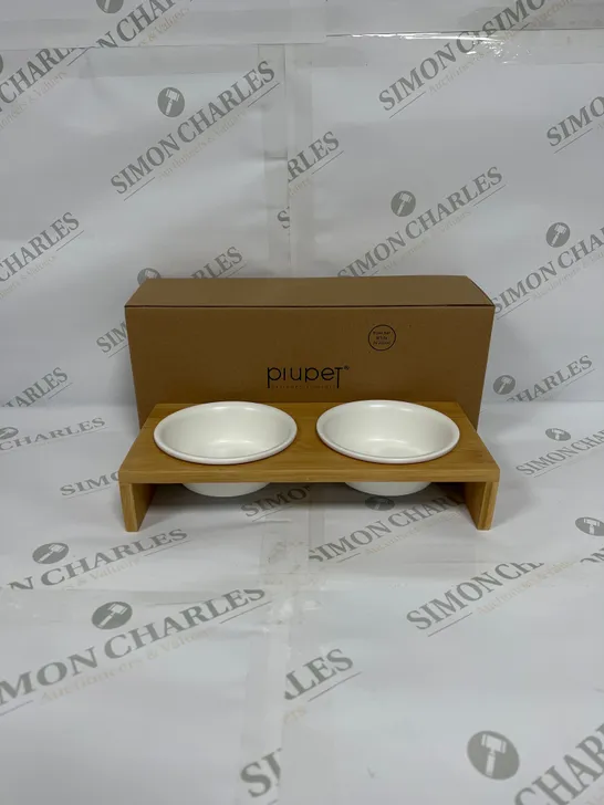 PIUPET CERAMIC AND WOOD WHITE BOWL TRAY