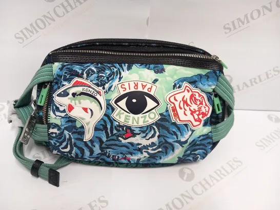 KENZO PARIS GREEN BLUE TIGER NYLON LEATHER CROSSBODY BUMBAG