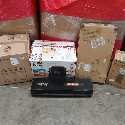 PALLET OF ASSORTED ITEMS INCLUDING: NINJA FOODI PRESSURE COOKER, AIR FRYER, CHUCK HEATER, SMART HEATER, LUGGAGE TROLLEY CART ECT