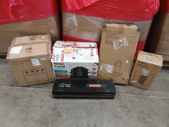 PALLET OF ASSORTED ITEMS INCLUDING: NINJA FOODI PRESSURE COOKER, AIR FRYER, CHUCK HEATER, SMART HEATER, LUGGAGE TROLLEY CART ECT