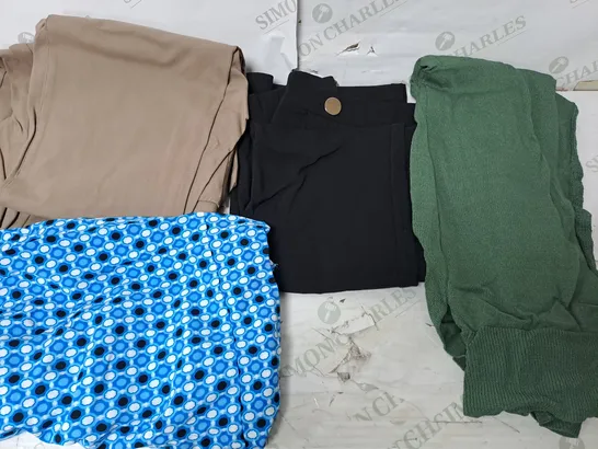 BOX OF ASSORTED CLOTHING ITEMS TO INCLUDE TROUSERS - CARDIGANS - DRESSES  