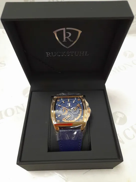 RUCKSTUHL TRIPLE DIAL BLUE LEATHER STRAP WRISTWATCH