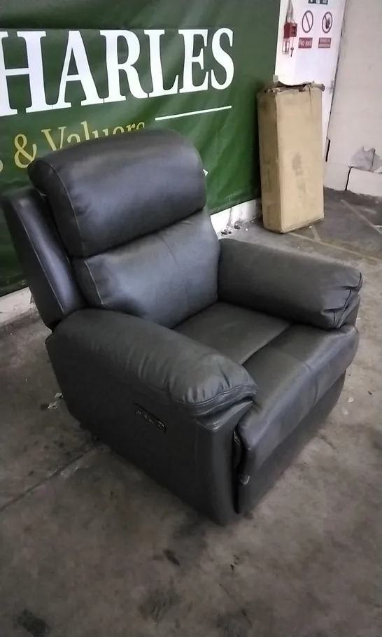 DESIGNER CHARCOAL GREY LEATHER POWER RECLINER ARMCHAIR