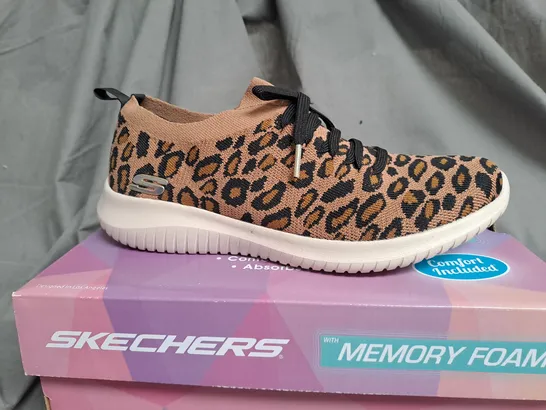 BOXED PAIR OF SKECHERS ANIMAL PRINT TRAINERS - SIZE 6