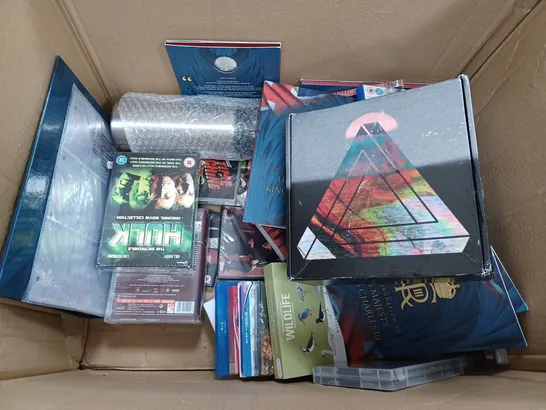 LARGE BOX OF ASSORTED ITEMS TOO INCLUDE MEMORABILIA DVD'S AND BOOKS 