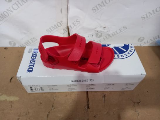 BOXED PAIR OF BIRKENSTOCK RED SANDALS SIZE C9