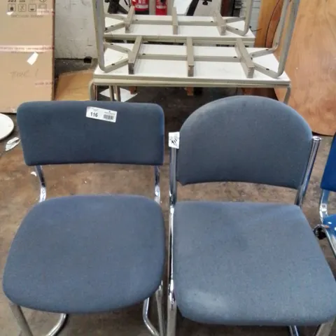 2X BLUE FABRIC CHAIRS WITH CHROME FRAME 