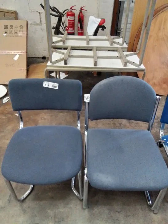 2X BLUE FABRIC CHAIRS WITH CHROME FRAME 