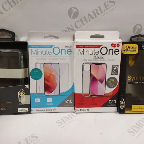 BOX OF APPROX 18 PHONES CASES TO INCLUDE - OTTER SYMMETRY SAMSUNG NOTE 10 - MINUTE ONE IPHONE 13 CLEAR CASE - MINUTE ONE SAMSUNG S21 CLEAR CASE ECT