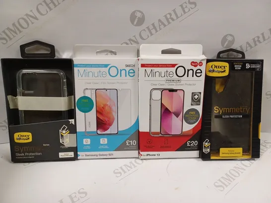 BOX OF APPROX 18 PHONES CASES TO INCLUDE - OTTER SYMMETRY SAMSUNG NOTE 10 - MINUTE ONE IPHONE 13 CLEAR CASE - MINUTE ONE SAMSUNG S21 CLEAR CASE ECT