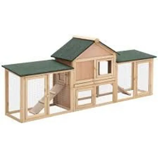 BOXED PAWHUT LARGE RABBIT HUTCH OUTDOOR WOODEN GUINEA PIG HUTCH WITH RUN, 2 STOREY BUNNY HOUSE 210 X 45.5 X 84.5 CM